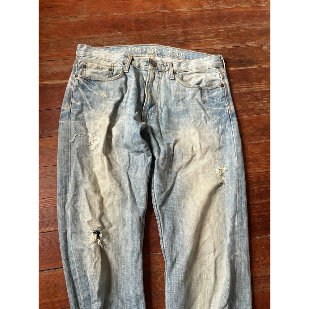 American Eagle Jeans Mens 32x34 Y2K Light Wash Relaxed Baggy Distressed - Picture 2 of 8